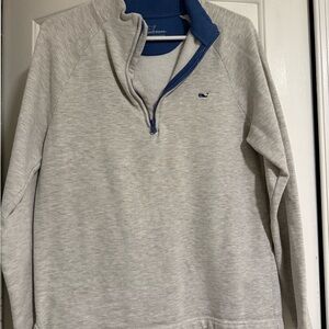 Vineyard Vines Men's Light Gray and Blue Zip-Up Sweater